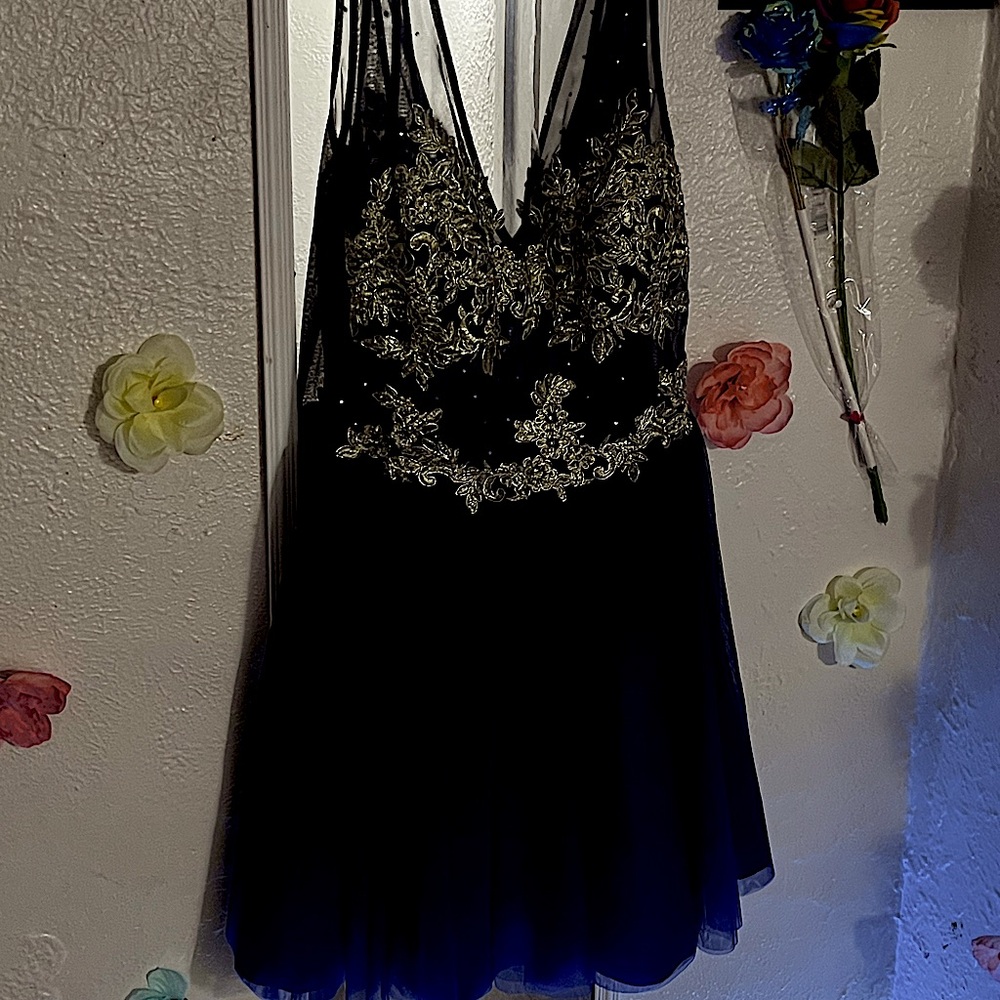 Navy blue and gold short dress